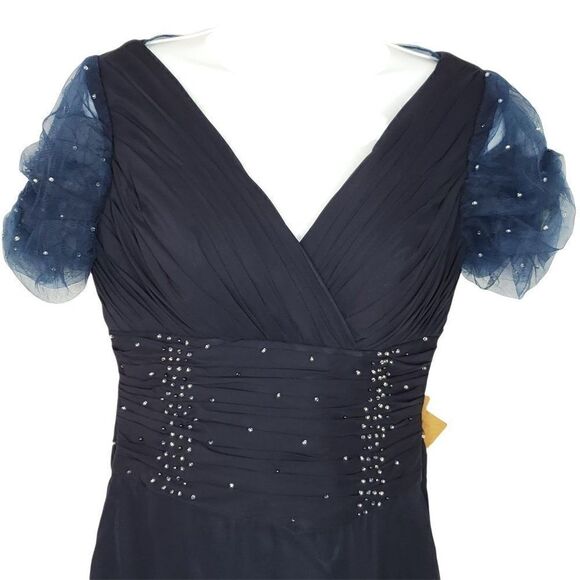 NEW Light in the Box Dress Navy Blue Sz 6 Beaded V Neck Gathered Bodice A Line - Picture 2 of 6